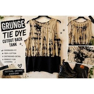 Tie Dye Cutout Tank Top Women's Oversized Distressed Back Grunge Festival